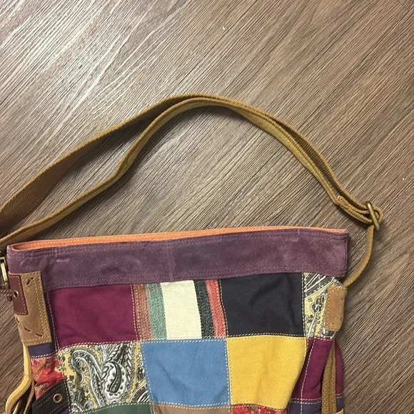 Lucky brand  NWOT suede, leather  and fabric Patchwork Shoulder Bag - Multicolor - Picture 5 of 9